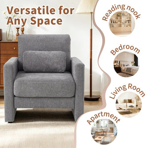 English Elm Modern Chenille Armchair Solid Wood Frame Hidden Storage Lumbar Pillow Living Room Seat Gray W1765P172326