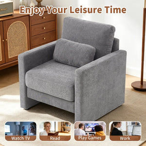 English Elm Modern Chenille Armchair Solid Wood Frame Hidden Storage Lumbar Pillow Living Room Seat Gray W1765P172326