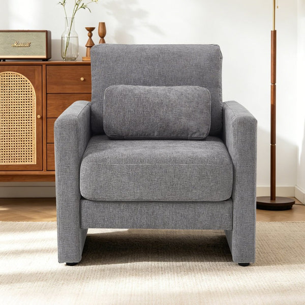 English Elm Modern Chenille Armchair Solid Wood Frame Hidden Storage Lumbar Pillow Living Room Seat Gray W1765P172326