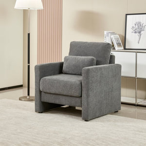 English Elm Modern Chenille Armchair Solid Wood Frame Hidden Storage Lumbar Pillow Living Room Seat Gray W1765P172326