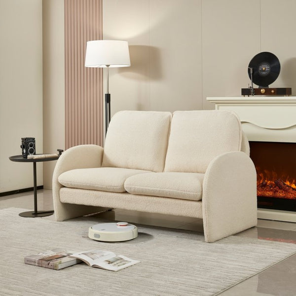 English Elm [sherpa Upholstered Compact Loveseat with Plush Pile Foam Cushions for Studio Apartment Beige W1765P172413