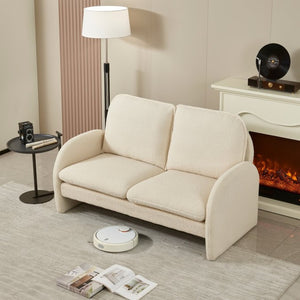 English Elm [sherpa Upholstered Compact Loveseat with Plush Pile Foam Cushions for Studio Apartment Beige W1765P172413