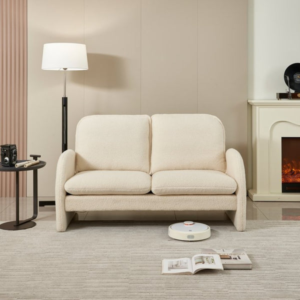 English Elm [sherpa Upholstered Compact Loveseat with Plush Pile Foam Cushions for Studio Apartment Beige W1765P172413
