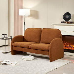 English Elm [sherpa Upholstered Compact Loveseat with Plush Pile Foam Cushions for Studio Apartment Orange W1765P172415