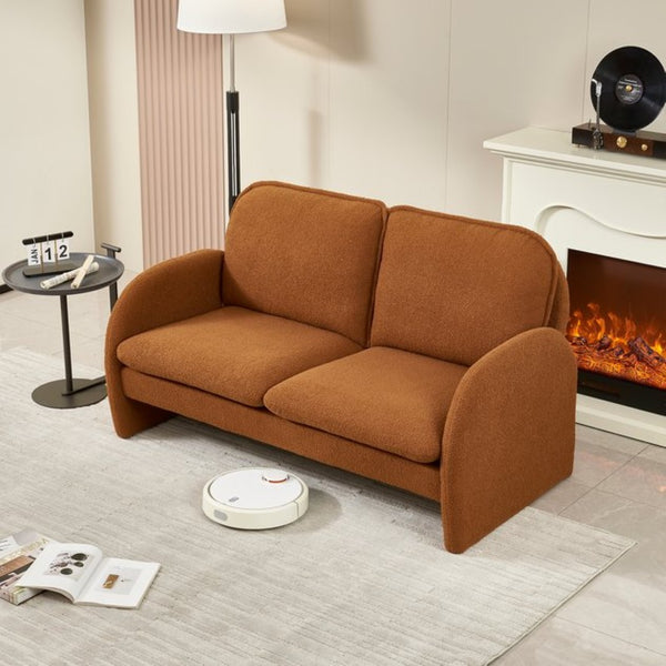 English Elm [sherpa Upholstered Compact Loveseat with Plush Pile Foam Cushions for Studio Apartment Orange W1765P172415