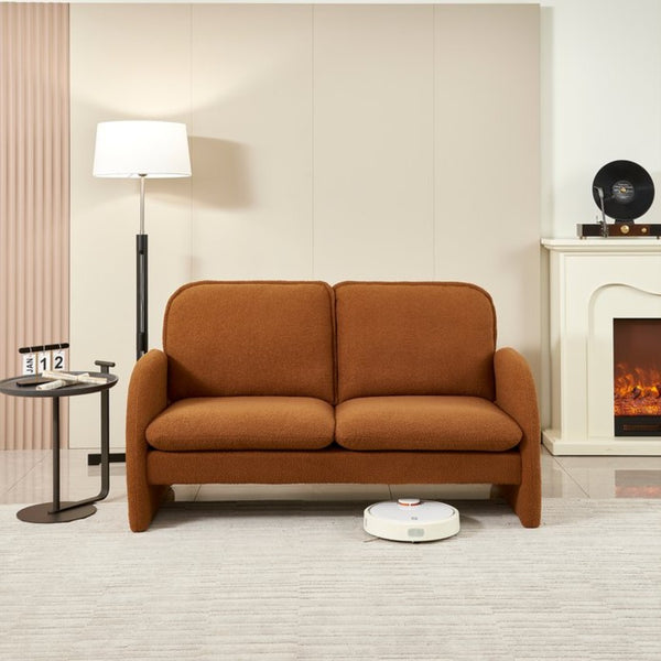 English Elm [sherpa Upholstered Compact Loveseat with Plush Pile Foam Cushions for Studio Apartment Orange W1765P172415