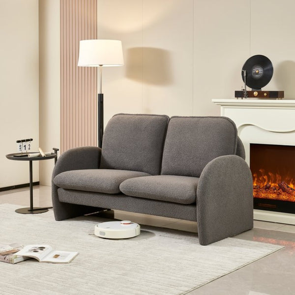 English Elm [sherpa Upholstered Compact Loveseat with Plush Pile Foam Cushions for Studio Apartment Gray W1765P172416