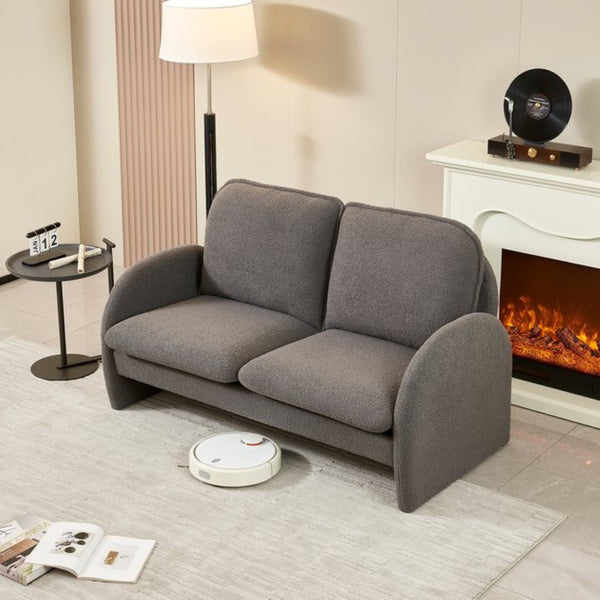 English Elm [sherpa Upholstered Compact Loveseat with Plush Pile Foam Cushions for Studio Apartment Gray W1765P172416