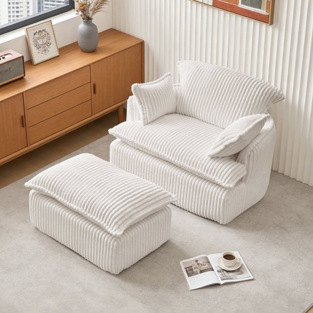 English Elm Convertible Corduroy Armchair with Ottoman No Assembly Small Space Accent Seating W1765P271897