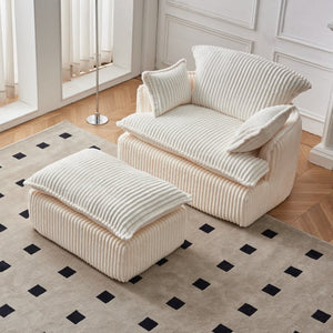English Elm Convertible Corduroy Armchair with Ottoman No Assembly Small Space Accent Seating W1765P271897