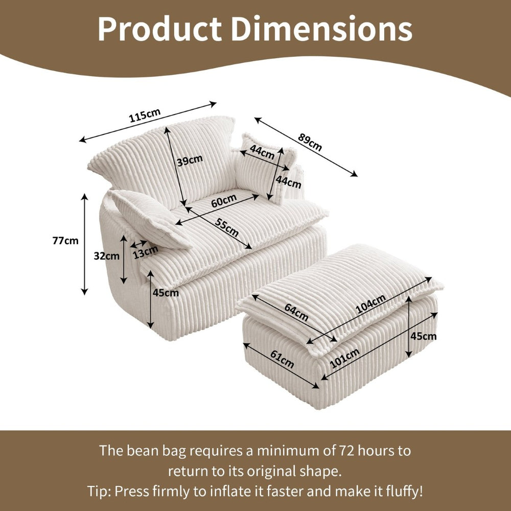 English Elm Convertible Corduroy Armchair with Ottoman No Assembly Small Space Accent Seating W1765P271897