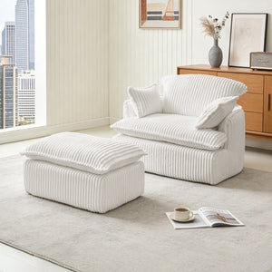English Elm Convertible Corduroy Armchair with Ottoman No Assembly Small Space Accent Seating W1765P271897