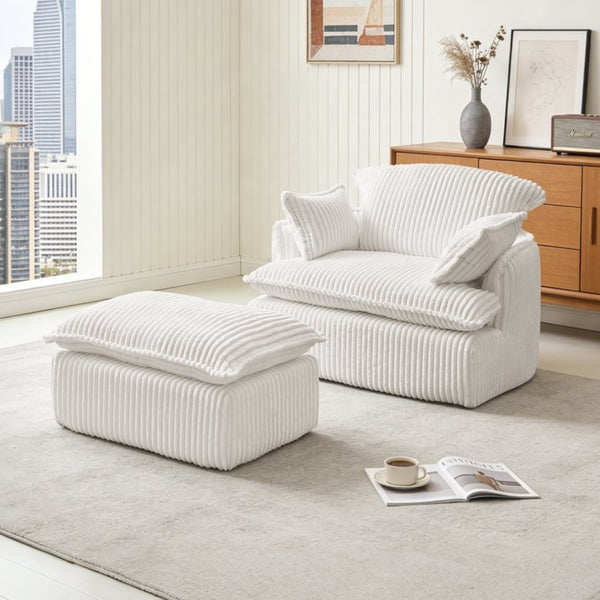 English Elm Convertible Corduroy Armchair with Ottoman No Assembly Small Space Accent Seating W1765P271897