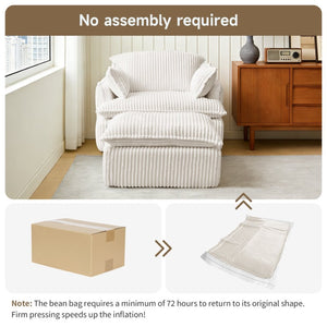 English Elm Convertible Corduroy Armchair with Ottoman No Assembly Small Space Accent Seating W1765P271897