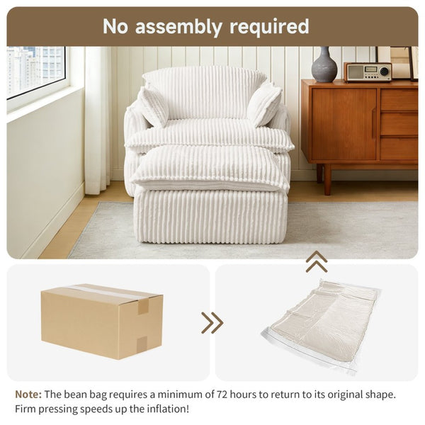 English Elm Convertible Corduroy Armchair with Ottoman No Assembly Small Space Accent Seating W1765P271897