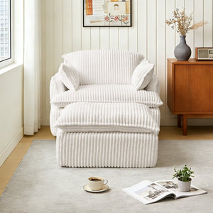 English Elm Convertible Corduroy Armchair with Ottoman No Assembly Small Space Accent Seating W1765P271897