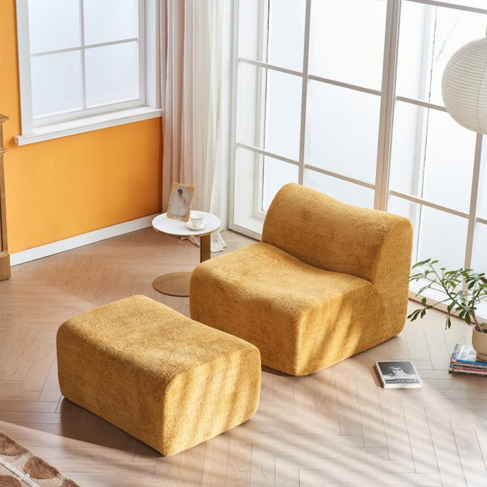 English Elm Ultra-comfortable Velvet Floor Lounge Chair with Ottoman for Studio Apartments W1765P342023