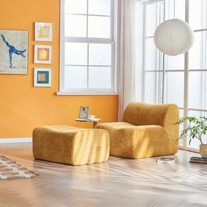 English Elm Ultra-comfortable Velvet Floor Lounge Chair with Ottoman for Studio Apartments W1765P342023