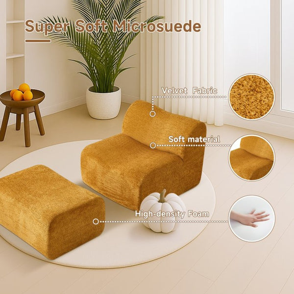 English Elm Ultra-comfortable Velvet Floor Lounge Chair with Ottoman for Studio Apartments W1765P342023