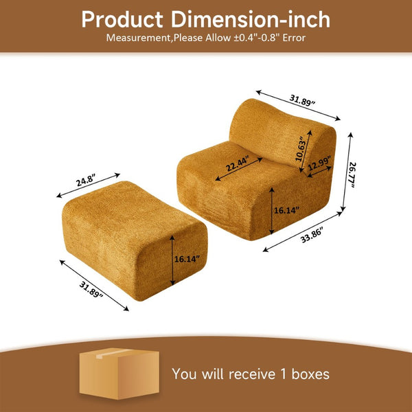 English Elm Ultra-comfortable Velvet Floor Lounge Chair with Ottoman for Studio Apartments W1765P342023
