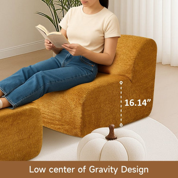 English Elm Ultra-comfortable Velvet Floor Lounge Chair with Ottoman for Studio Apartments W1765P342023