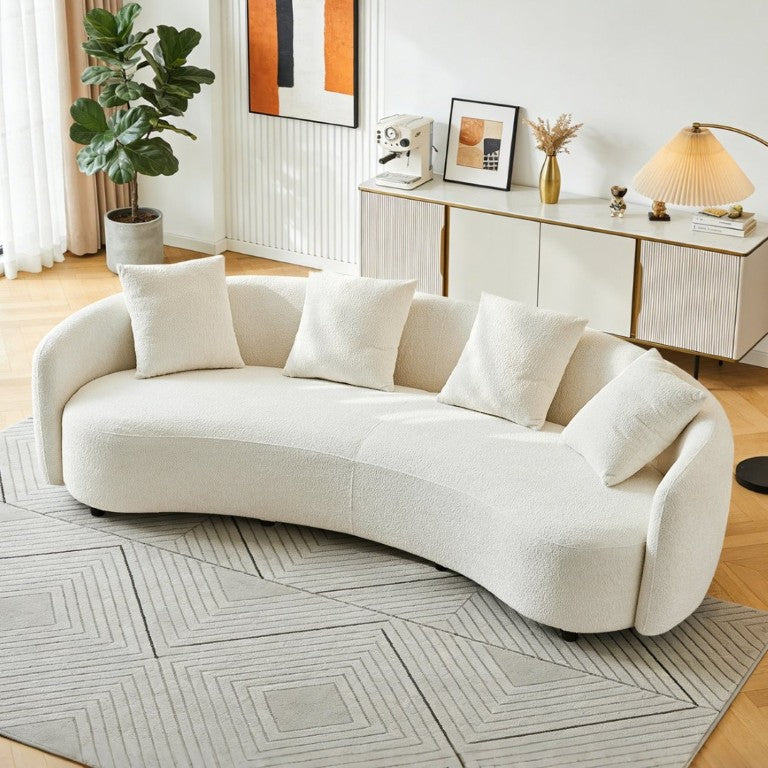 English Elm 101 Inch Curved Bouclé Sofa Plush Half Moon Silhouette for Modern Living Rooms W1765P541307