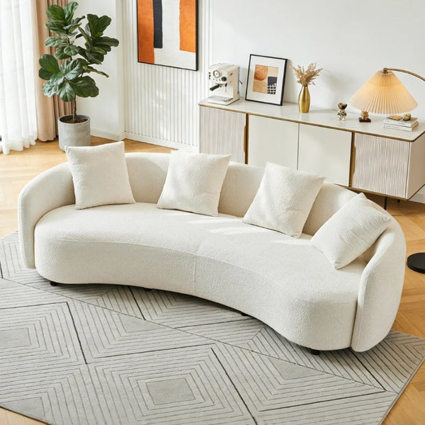 English Elm 101 Inch Curved Bouclé Sofa Plush Half Moon Silhouette for Modern Living Rooms W1765P541307