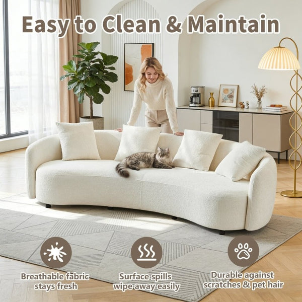English Elm 101 Inch Curved Bouclé Sofa Plush Half Moon Silhouette for Modern Living Rooms W1765P541307