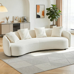 English Elm 101 Inch Curved Bouclé Sofa Plush Half Moon Silhouette for Modern Living Rooms W1765P541307