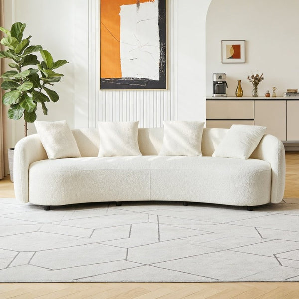 English Elm 101 Inch Curved Bouclé Sofa Plush Half Moon Silhouette for Modern Living Rooms W1765P541307