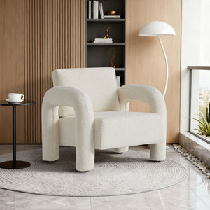 English Elm Modern Boucle Upholstered Accent Chair Sculptural Curved Arms for Living Room or Bedroom W1765P541308