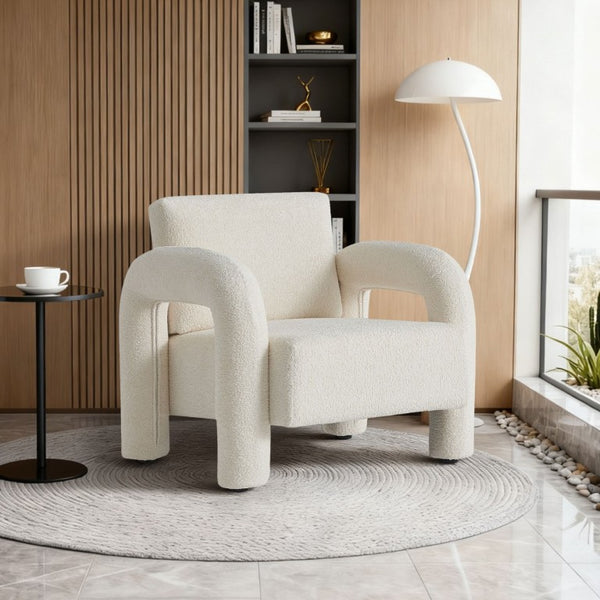 English Elm Modern Boucle Upholstered Accent Chair Sculptural Curved Arms for Living Room or Bedroom W1765P541308