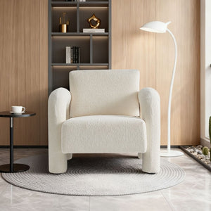 English Elm Modern Boucle Upholstered Accent Chair Sculptural Curved Arms for Living Room or Bedroom W1765P541308