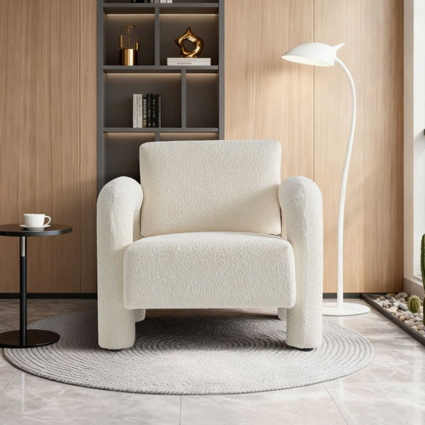 English Elm Modern Boucle Upholstered Accent Chair Sculptural Curved Arms for Living Room or Bedroom W1765P541308
