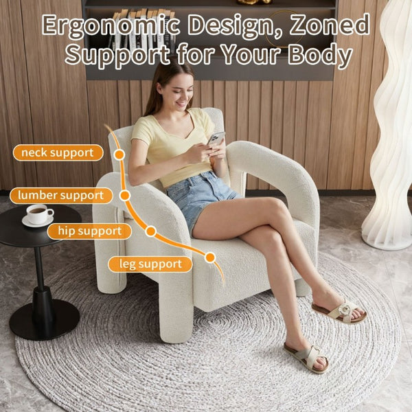 English Elm Modern Boucle Upholstered Accent Chair Sculptural Curved Arms for Living Room or Bedroom W1765P541308