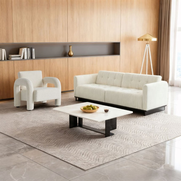 English Elm Modern Boucle Upholstered Accent Chair Sculptural Curved Arms for Living Room or Bedroom W1765P541308