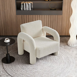 English Elm Modern Boucle Upholstered Accent Chair Sculptural Curved Arms for Living Room or Bedroom W1765P541308