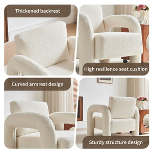 English Elm Modern Boucle Upholstered Accent Chair Sculptural Curved Arms for Living Room or Bedroom W1765P541308