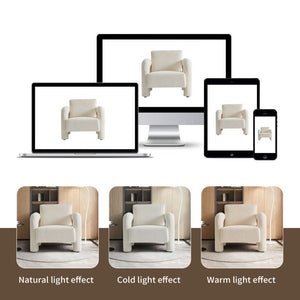 English Elm Modern Boucle Upholstered Accent Chair Sculptural Curved Arms for Living Room or Bedroom W1765P541308