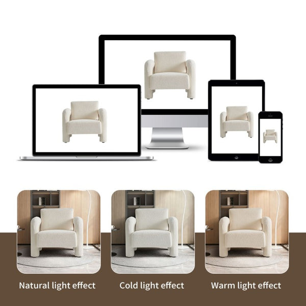 English Elm Modern Boucle Upholstered Accent Chair Sculptural Curved Arms for Living Room or Bedroom W1765P541308