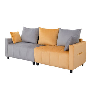 English Elm Velvet Two-tone Dutch Upholstered Loveseat with Chrome Accents for Modern Living Rooms W1767S00023