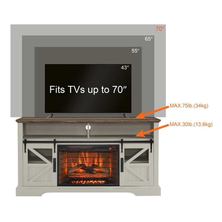 English Elm 60 Inch Electric Fireplace TV Stand Farmhouse White with Adjustable Flame Storage W1769111139