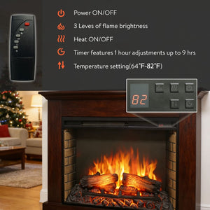 English Elm 28 Inch Slim Electric Fireplace Insert with Realistic Log Flame and Remote Timer W1769P430699