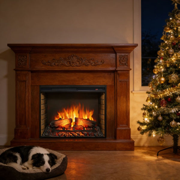 English Elm 28 Inch Slim Electric Fireplace Insert with Realistic Log Flame and Remote Timer W1769P430699