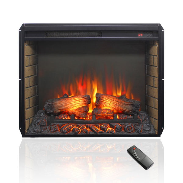 English Elm 28 Inch Slim Electric Fireplace Insert with Realistic Log Flame and Remote Timer W1769P430699