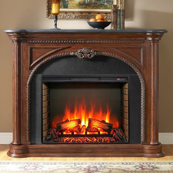 English Elm 33 Inch Slim Electric Fireplace Insert with Realistic Log Flame and Built in Heater W1769P430700