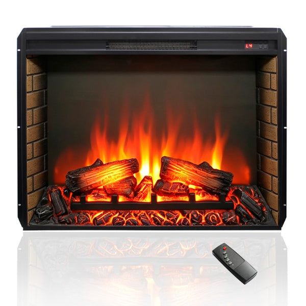 English Elm 33 Inch Slim Electric Fireplace Insert with Realistic Log Flame and Built in Heater W1769P430700