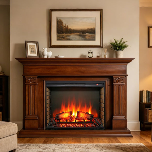English Elm 33 Inch Slim Electric Fireplace Insert with Realistic Log Flame and Built in Heater W1769P430700