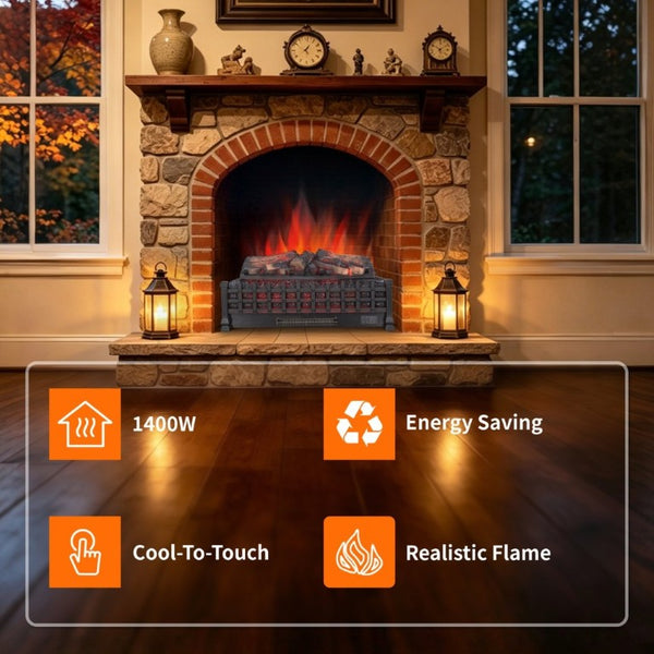 English Elm 26 Inch Freestanding Electric Fireplace Insert with 3D Log Flame and Wood Trim W1769P456005