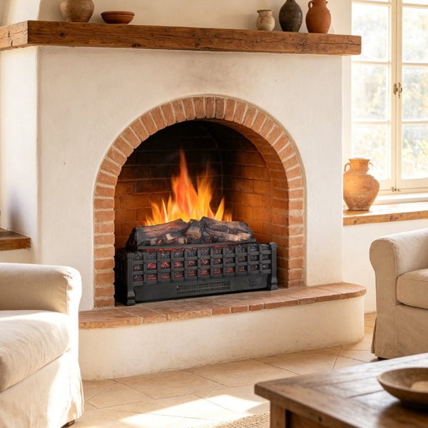 English Elm 26 Inch Freestanding Electric Fireplace Insert with 3D Log Flame and Wood Trim W1769P456005